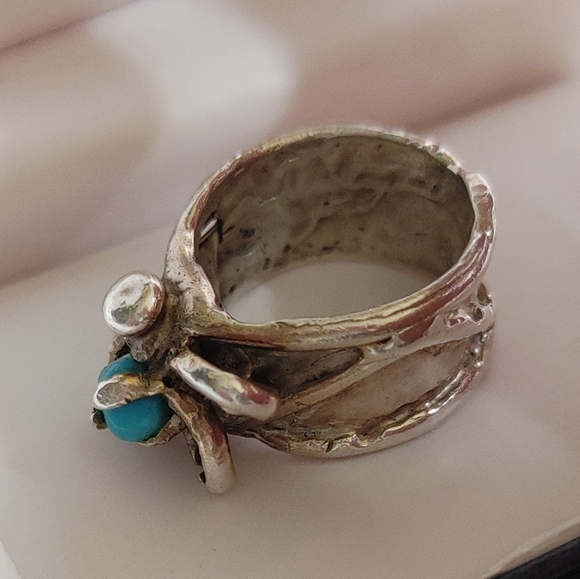 Brutalist Sterling Silver Sleeping Beauty Turquoise Ring Sz 6.25 - Picture 8 of 12